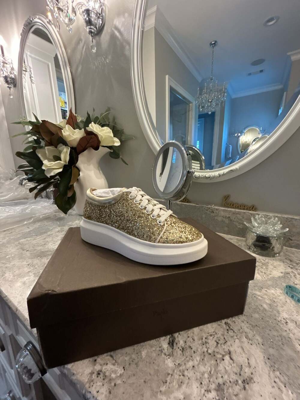 Paolo Kelsey-L Gold Glitter Platform Sneakers